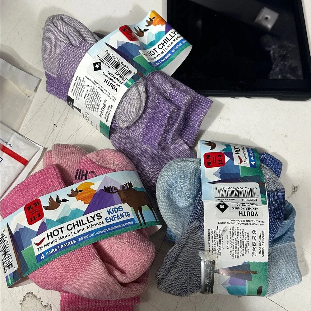 Youth Wool Trail Socks 6-pack - Pink/Aqua/Purple‎ Size M Shoe Size 11-4 NWT